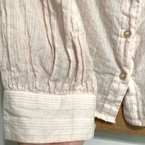 FREE PEOPLE Linen Blend Hello There Off The Shoulder  Pink White Mini Stripes XS - Picture 10 of 12